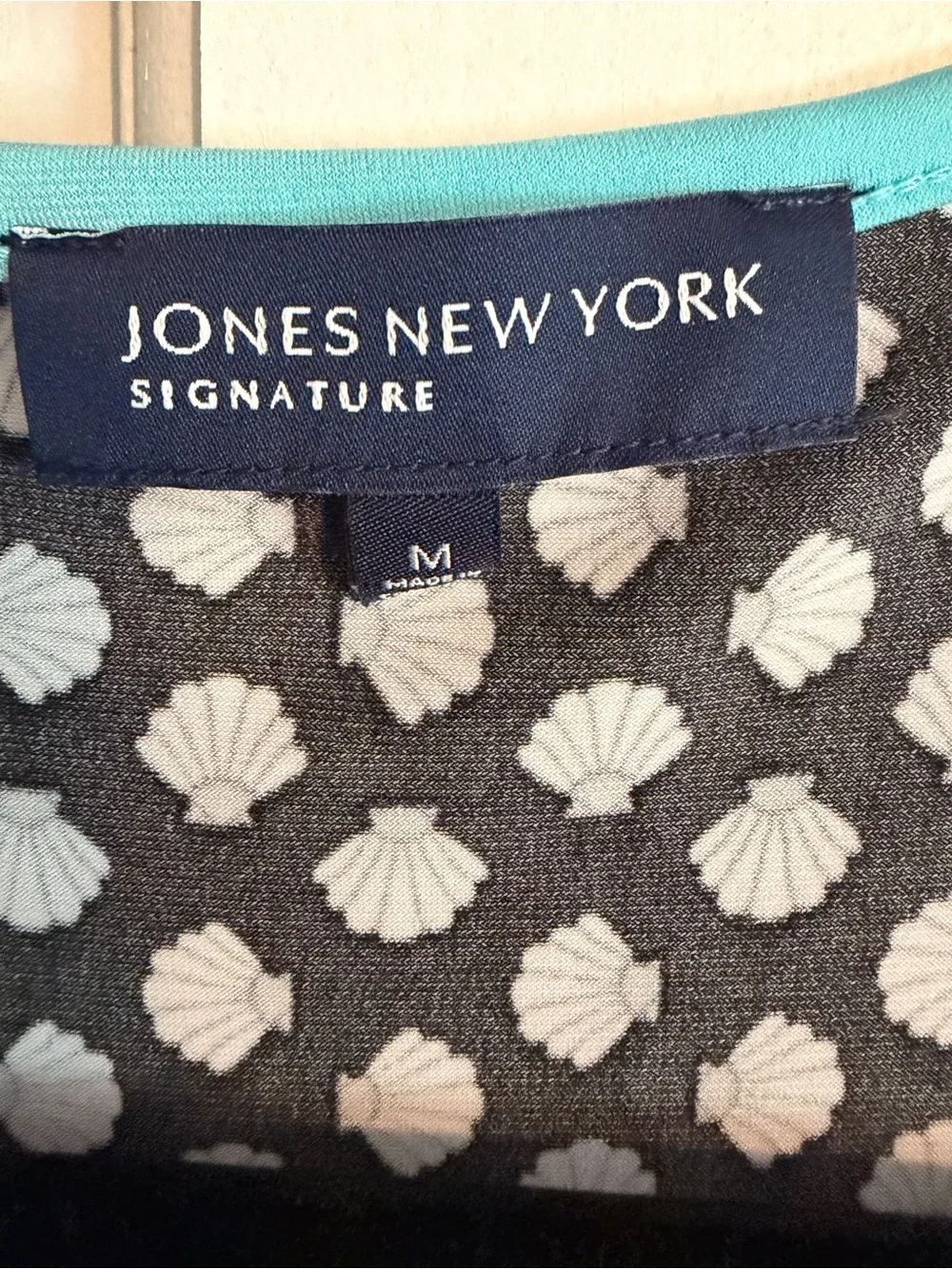Jones New York Black and White Printed Swim Coverup with Turquoise Drawcord